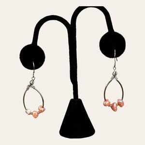 Liquid Silver Fresh Water Peach Pearls Dangle Earrings Tested Non-Reactive